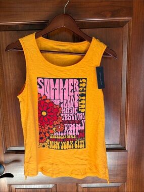 Tommy Hilfiger Marigold Orange Graphic Tank Top w/ Pink & Red Print: Size S- NWT